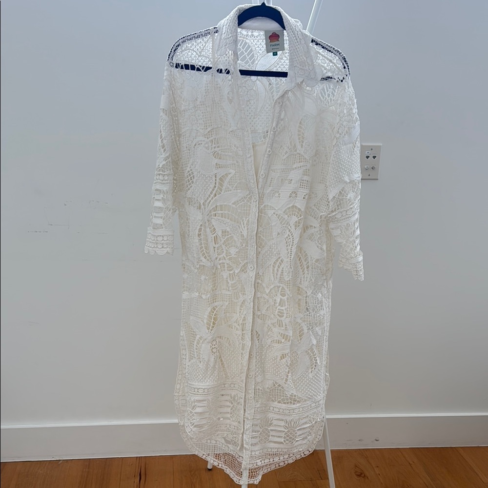 Farm Rio Lace Cardigan in White - Comes with slip - worn once